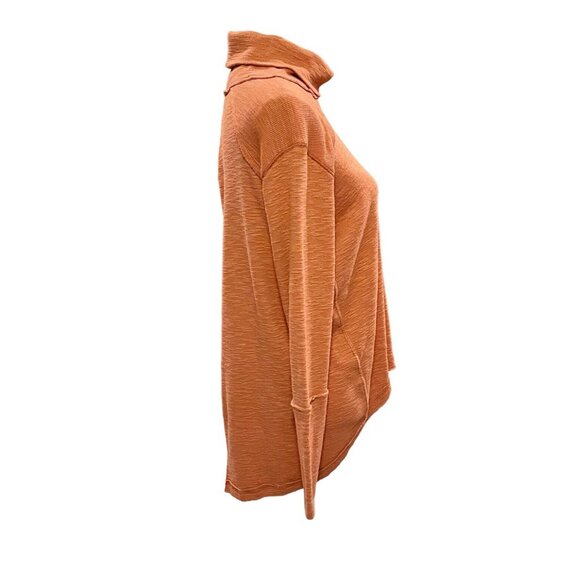We The Free X Free People Orange Long Sleeve Split Back Turtleneck Top SZ Medium - Picture 4 of 10